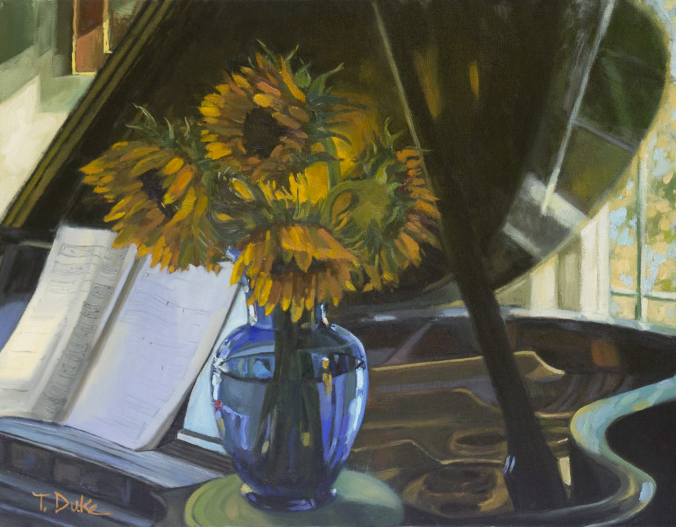 Sunflowers on the Steinway12" x 16"Oil on linen