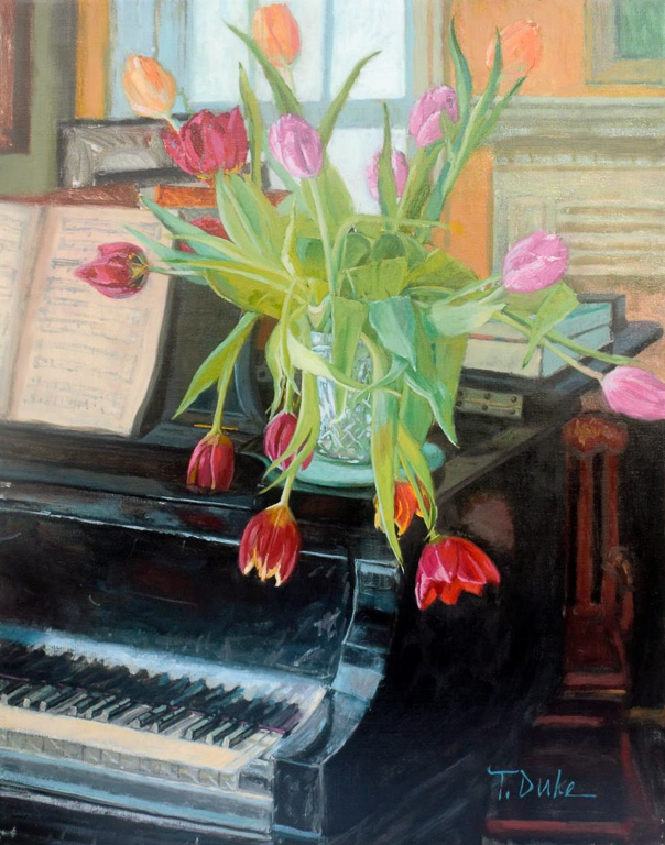 Steinway with Multi-Colored Tulips - January22" x 28"Oil on linen