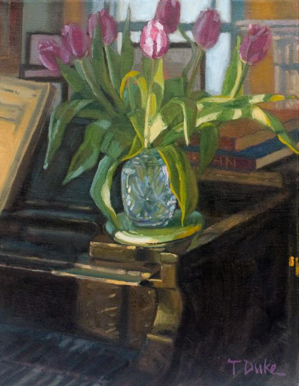 Steinway with Pink Tulips - August11" x 14"Oil on linen